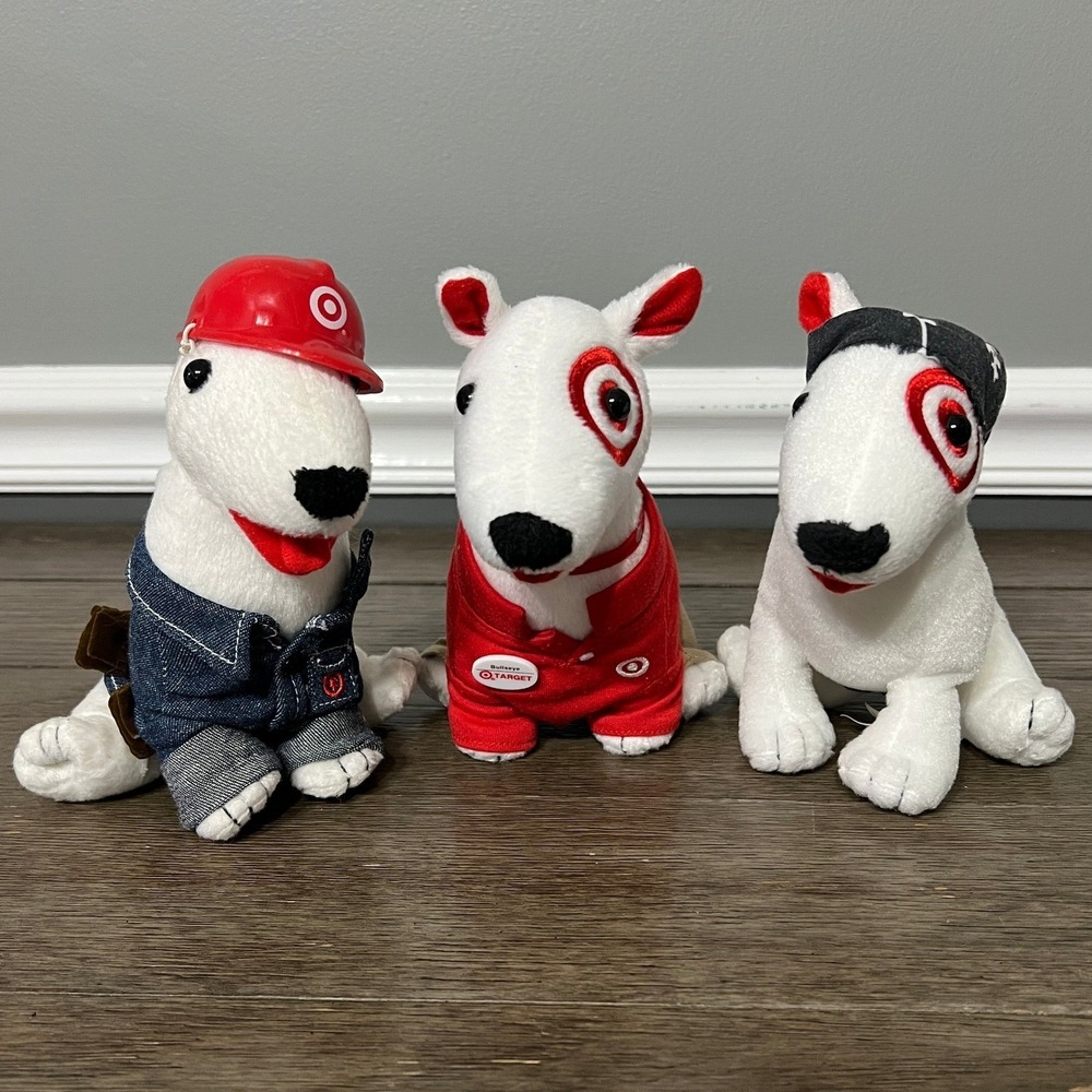 Target Bullseye Dog Plush Set 3 Mascot Bull Terrier Denim Polo Bandana 6" Toys